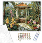  Trópusi Kert Pavilonnal - számfestő készlet - 40×50 cm (Keretre feszítve)
