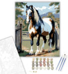  Gypsy Vanner Ló a Kerítésnél - számfestő készlet - 40×50 cm (Keretre feszítve)
