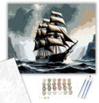 Számfestő Fekete Vitorlás a Ködös Partok Felé - számfestő készlet - 40×50 cm (Keretre feszítve) (crea7093-40X50-KF)