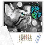  Szürke cica és barátja - számfestő készlet - 40×50 cm (Keretre feszítve)