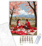  Valentin-napi Piknik Cseresznyefák Alatt - számfestő készlet - 40×50 cm (Keretre feszítve)