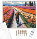  Kerékpáros a Tulipános Út Mentén - számfestő készlet - 40×50 cm (Keretre feszítve)
