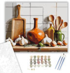  Fokhagyma és Fakanalak Konyhai Hangulatban - számfestő készlet - 40×50 cm (Keretre feszítve)