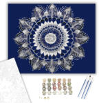  Ezüst Virág Mandala - számfestő készlet - 60×70 cm (Keret nélkül)