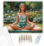  Meditáló Lány Virágkertben - számfestő készlet - 40×50 cm (Keretre feszítve)
