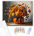  Őszi virágkompozíció tök vázában - számfestő készlet - 40×50 cm (Keretre feszítve)