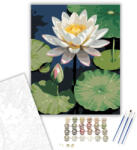  Fehér Lótusz Zöld Liliomlevelekkel - számfestő készlet - 40×50 cm (Keretre feszítve)