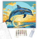  Ugró Delfin a Naplementében - számfestő készlet - 40×50 cm (Keretre feszítve)