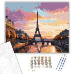  Napkelte az Eiffel-torony Fölött - számfestő készlet - 40×50 cm (Keretre feszítve)
