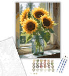  Napraforgó Csokor Ablakban - számfestő készlet - 40×50 cm (Keretre feszítve)