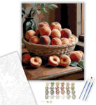  Őszibarackok Fonott Kosárban - számfestő készlet - 40×50 cm (Keretre feszítve)