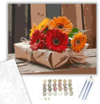  Színes Gerberacsokor - számfestő készlet - 40×50 cm (Keretre feszítve)