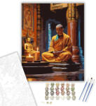  Meditáló Szerzetes Buddha Szoborral - számfestő készlet - 40×50 cm (Keretre feszítve)