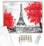 Számfestő Eiffel Torony a Vörös Fák Mellett - számfestő készlet - 40×50 cm (Keretre feszítve) (R-076-40X50-KF)