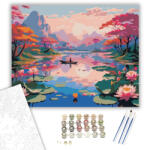  Rózsaszín és Narancs Lótuszok Naplementében - számfestő készlet - 40×50 cm (Keretre feszítve)