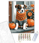 Számfestő Őszi kiskutya pulóverben - számfestő készlet - 40×50 cm (Keretre feszítve) (crea3097-40X50-KF)