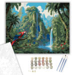  Trópusi Esőerdő Színpompás Papagájokkal - számfestő készlet - 40×50 cm (Keretre feszítve)