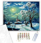 Számfestő Téli táj holdfényben - számfestő készlet - 40×50 cm (Keretre feszítve) (crea368-40X50-KF)