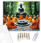 Számfestő Meditáló Szerzetesek Buddha Szoborral - számfestő készlet - 40×50 cm (Keretre feszítve) (crea6482-40X50-KF)