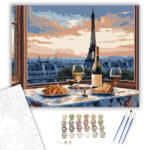  Eiffel-torony és Párizsi Kávézó - számfestő készlet - 40×50 cm (Keretre feszítve)
