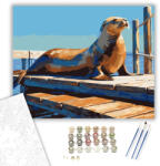  Napozó Oroszlánfóka a Mólón - számfestő készlet - 40×50 cm (Keretre feszítve)