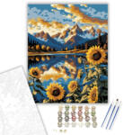  Napraforgómező és Hófödte Hegyek - számfestő készlet - 40×50 cm (Keretre feszítve)