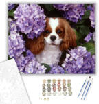  Kutya És Virágok - számfestő készlet - 40×50 cm (Keretre feszítve)