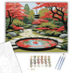  Japánkert Pavilonnal és Vörös Juharfákkal - számfestő készlet - 40×50 cm (Keretre feszítve)