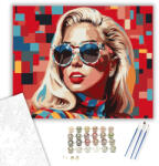  Pop Art Stílusú Énekesnő Portré - számfestő készlet - 40×50 cm (Keretre feszítve)