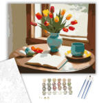  Húsvéti Asztal Tulipánokkal - számfestő készlet - 40×50 cm (Keretre feszítve)