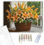  Narancssárga és Sárga Liliomok Kosárban - számfestő készlet - 40×50 cm (Keretre feszítve)