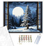  Holdfényes Téli Tájkép - számfestő készlet - 40×50 cm (Keretre feszítve)