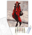  Piros kabátos nő - számfestő készlet - 40×50 cm (Keretre feszítve)