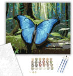  Kék Morpho Pillangó Erdőben - számfestő készlet - 40×50 cm (Keretre feszítve)