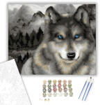  Kékszemű farkas a hegyen - számfestő készlet - 40×50 cm (Keretre feszítve)