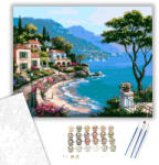  Mediterrán tengerparti falu - számfestő készlet - 40×50 cm (Keretre feszítve)