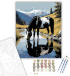  Fekete-fehér Pinto Ló a Hegyi Pataknál - számfestő készlet - 40×50 cm (Keretre feszítve)