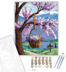  Húsvéti Kosár Virágzó Ágon - számfestő készlet - 40×50 cm (Keretre feszítve)