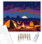  Éjszakai Sivatagi Tábor Tevékkel - számfestő készlet - 40×50 cm (Keretre feszítve)