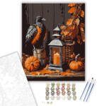  Őszi varjú és lámpás - számfestő készlet - 40×50 cm (Keretre feszítve)