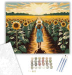  Napraforgómező Nyári Sétával - számfestő készlet - 40×50 cm (Keretre feszítve)