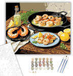  Fokhagymás Garnélarák Tálalása Rusztikus Asztalon - számfestő készlet - 40×50 cm (Keretre feszítve)