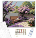 Számfestő Kerti Pad Lila Orgonákkal - számfestő készlet - 40×50 cm (Keretre feszítve) (crea5734-40X50-KF)