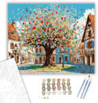  Húsvéti Tojásfa a Faluban - számfestő készlet - 40×50 cm (Keretre feszítve)