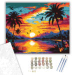 Számfestő Trópusi Naplemente Pálmafákkal - számfestő készlet - 40×50 cm (Keretre feszítve) (crea5658-40X50-KF)