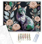 Számfestő Virágos Macska Sziluett - számfestő készlet - 40×50 cm (Keretre feszítve) (crea7315-40X50-KF)