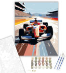  Piros Formula 1 Versenyautó a Kanyarban - számfestő készlet - 40×50 cm (Keretre feszítve)