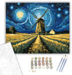 Számfestő Csillagfényes Szélmalom Éjszakája - számfestő készlet - 40×50 cm (Keretre feszítve) (crea5273-40X50-KF)