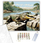 Számfestő Nílusi Krokodil a Folyóparton - számfestő készlet - 40×50 cm (Keretre feszítve) (crea6019-40X50-KF)