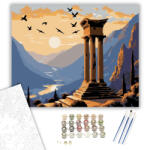  Delphi Templomának Sziluettje Naplementében - számfestő készlet - 40×50 cm (Keretre feszítve)